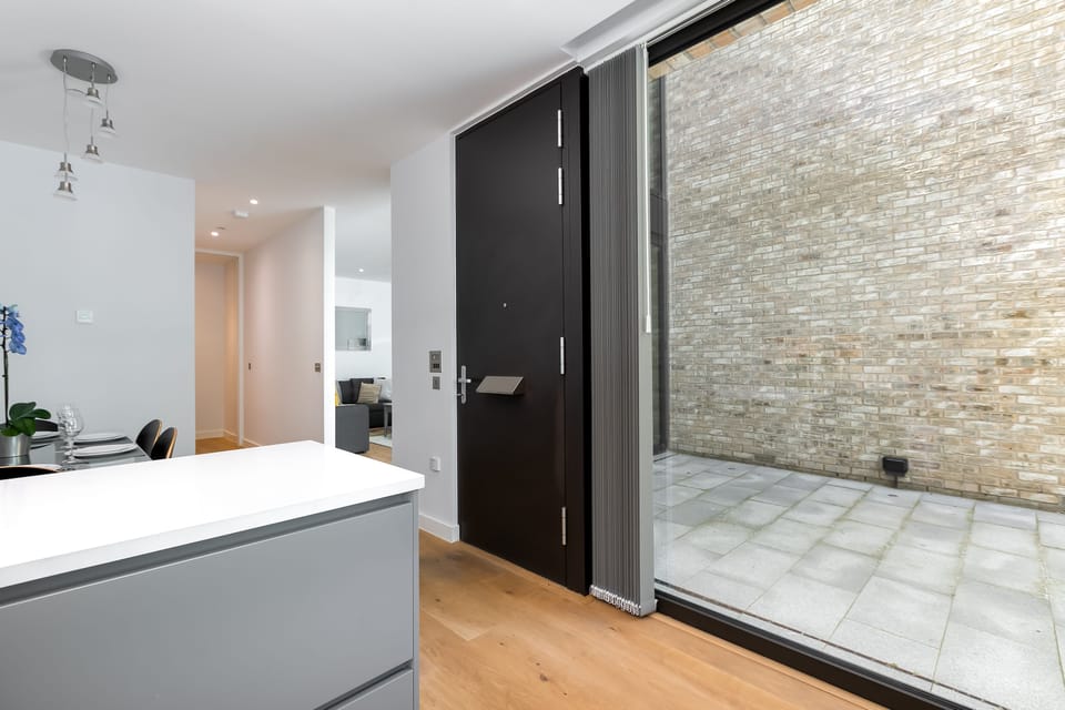 Kitchen looking onto the entrance and front patio