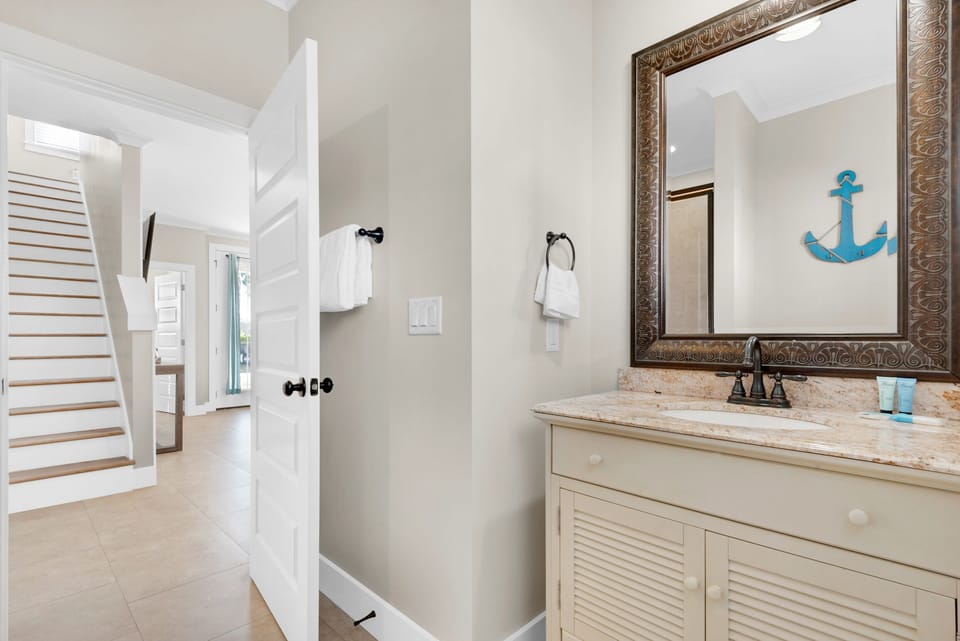 Guest bathroom just off the living room