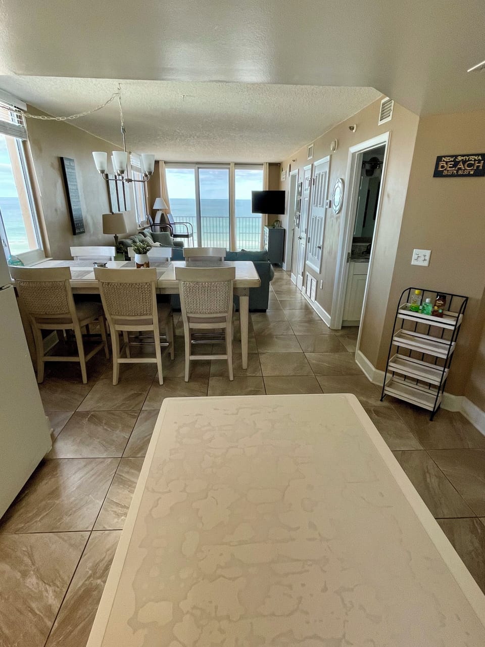 Open floor plan ocean views dining living balcony