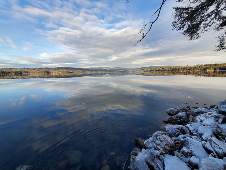 View of the lake from the shoreline in early winter