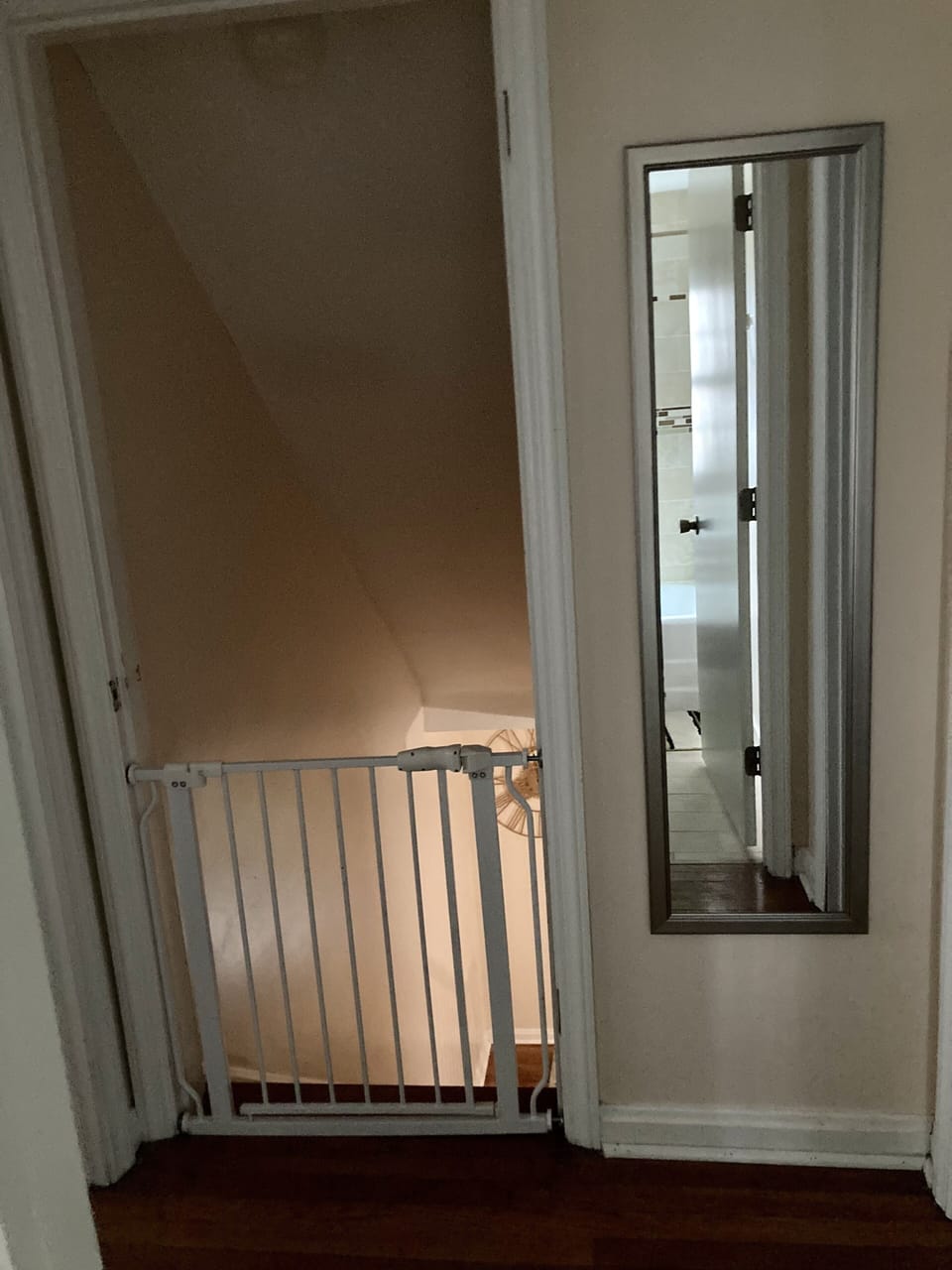 RetractableBaby Gate at Stairs.  Second Additional Gate with swinging door.