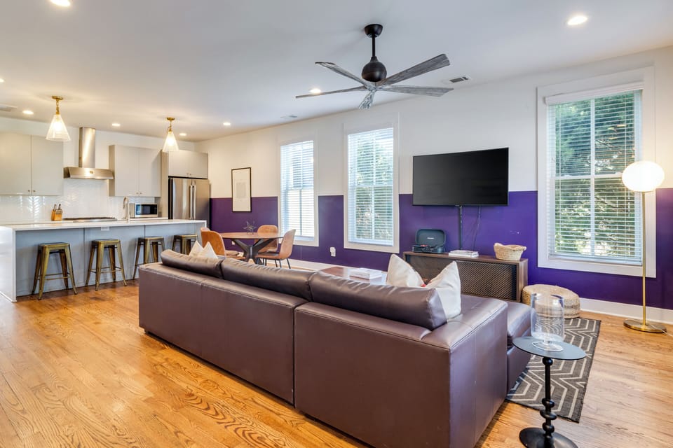 Seamless flow between the living and dining spaces.