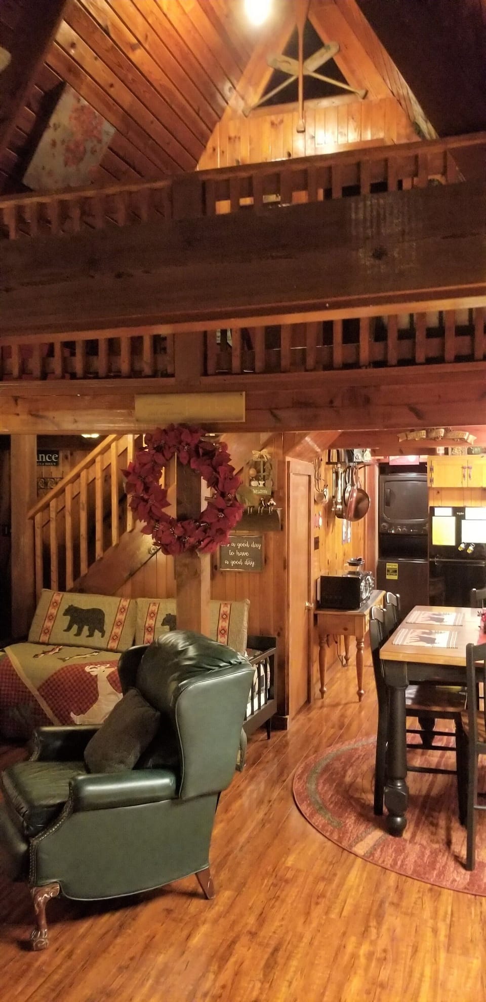 Everyone can visit from the kitchen/ dining/ living areas of the open-floor plan