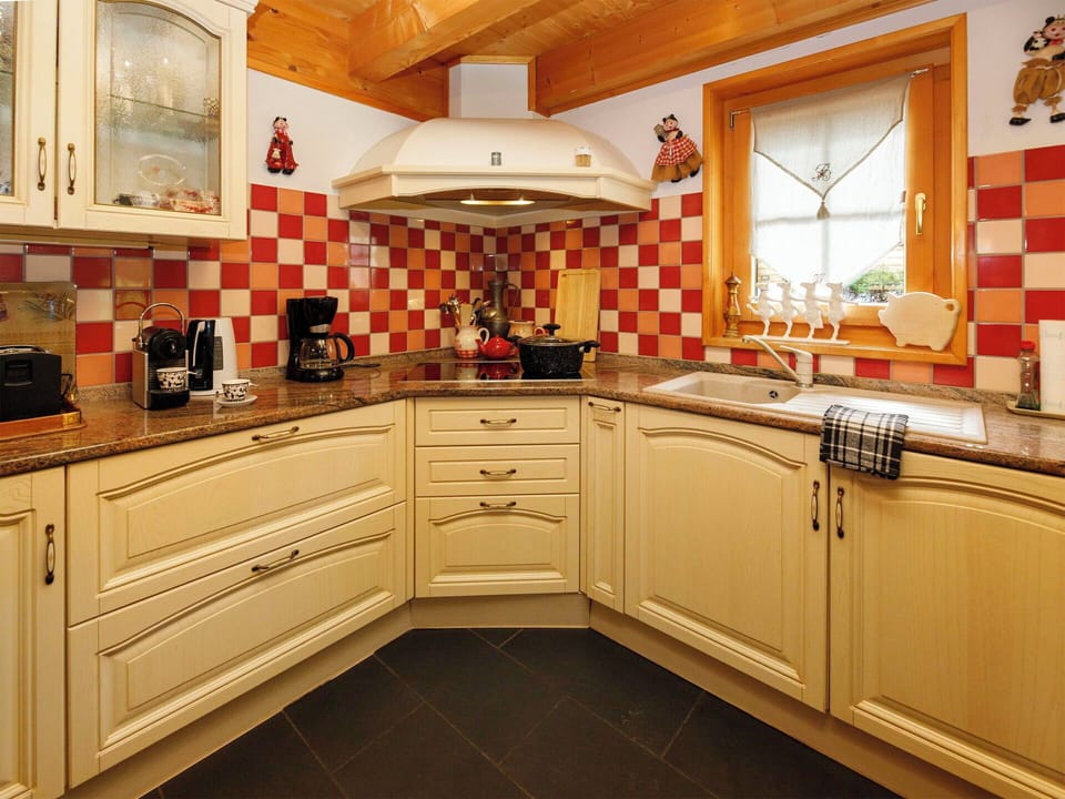 Kitchen, Interior Design, Flooring, Countertop, Kitchen Appliance, Floor, Cabinetry, Room, Ceiling, Tap