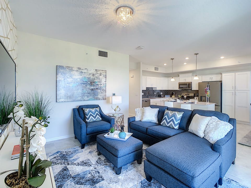 Chic Retreat: This upscale living space in our condo is the epitome of sophistication, blending contemporary style with plush furnishings for an unforgettable stay