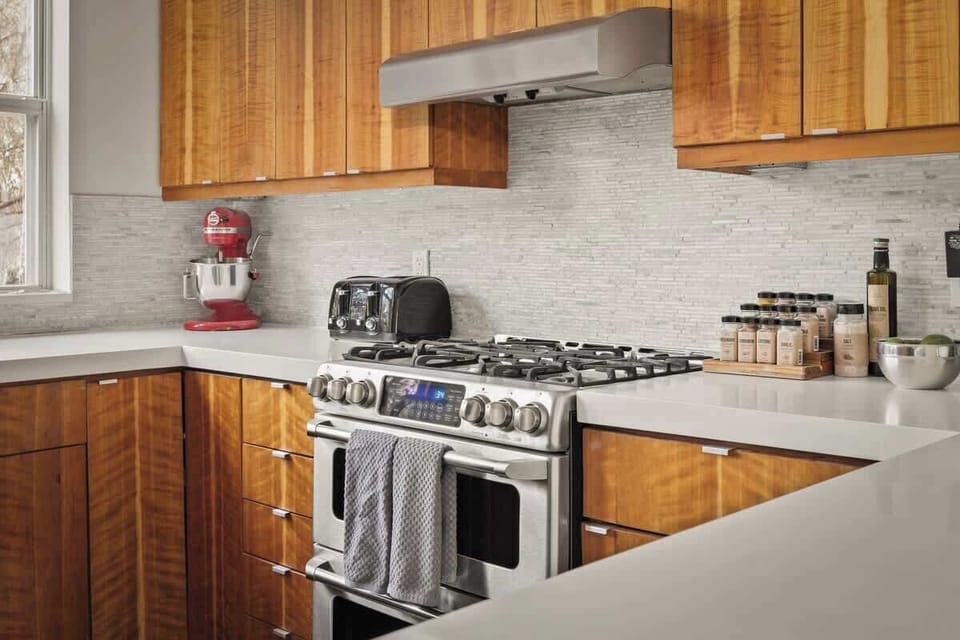 Kitchen has a gas range