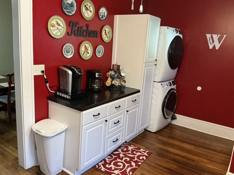 Coffee bar and laundry in kitchen