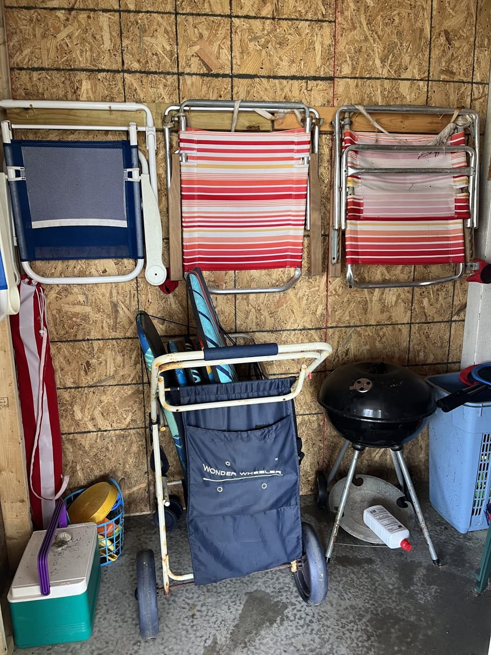 Outdoor storage with all your beach, essentials, and a charcoal grill