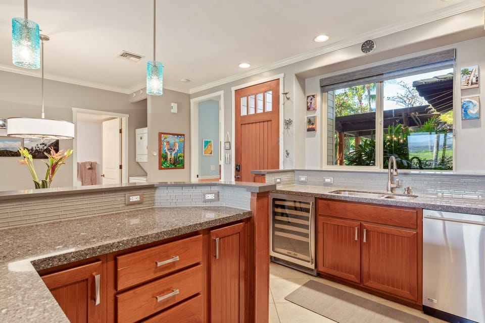 Full Kitchen with a Wine Fridge at Mauna Lani Hawai'i Vacation Rental