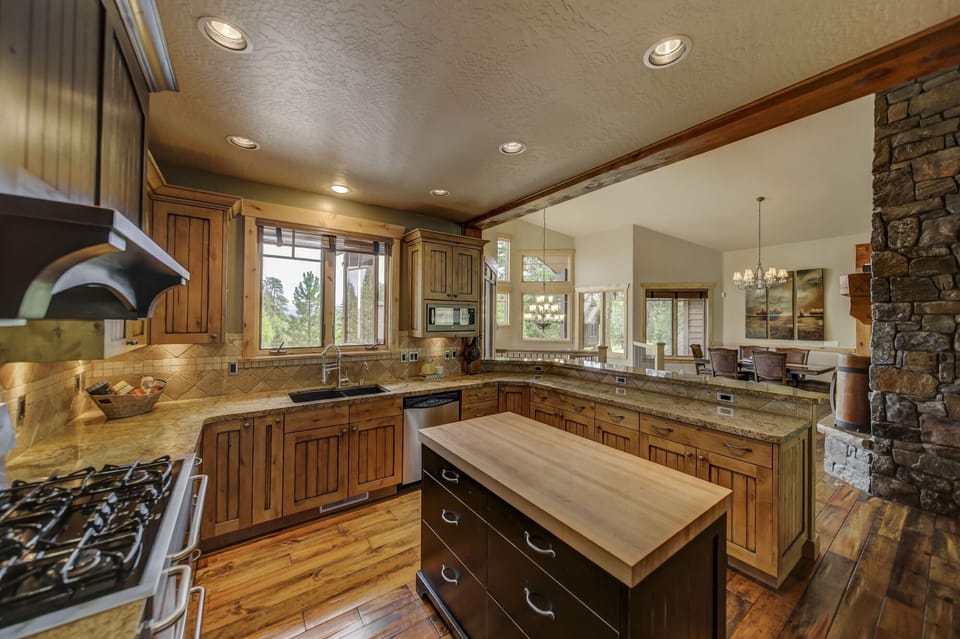 kitchen opens to dining area