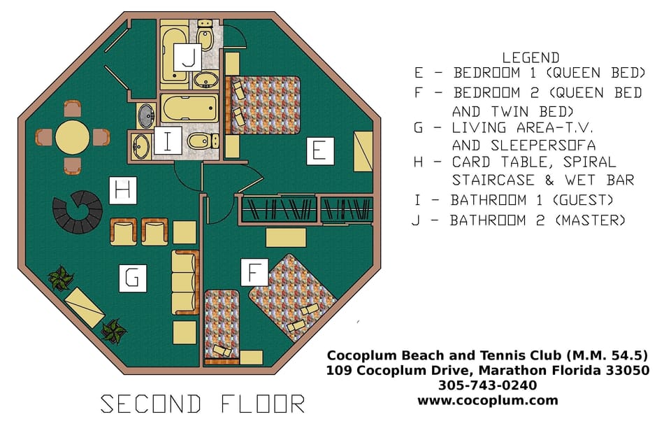 2nd floor Layout with bedrooms, bathrooms, card table, wet bar & 3 TV's