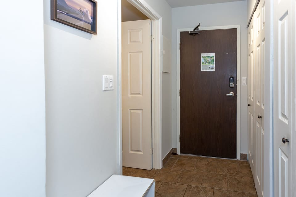 Entryway 1 with closet space to store luggage, skis, boards, or bike gear