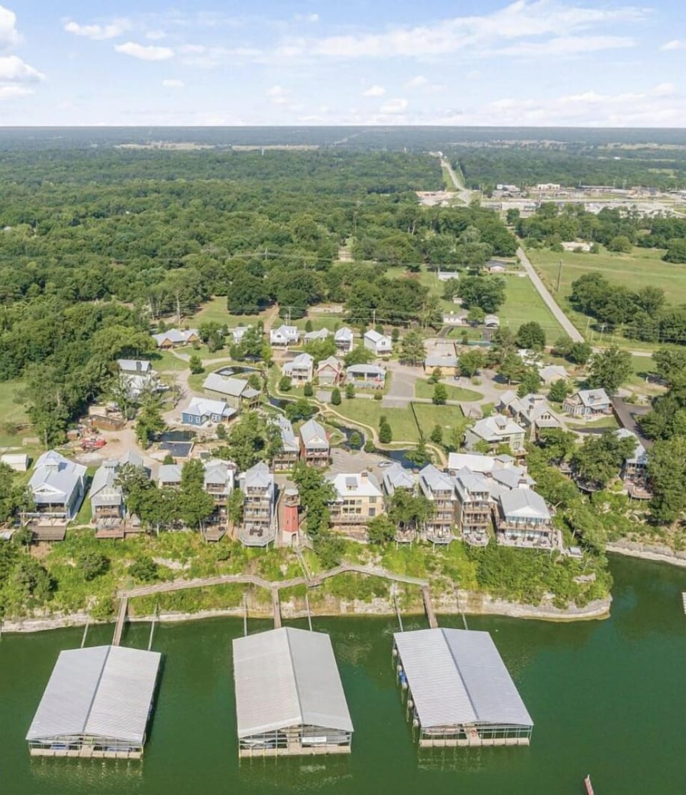 Aerial View of South Shore. Docks Available to Tie up your boat