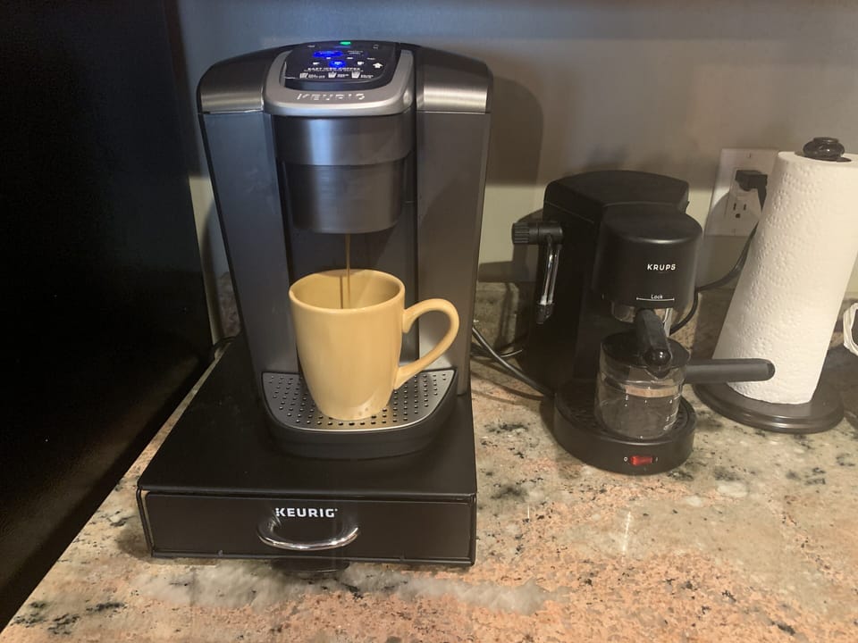 Lots of extra kitchen conveniences...Keurig, InstaPot, Air fryer and more...