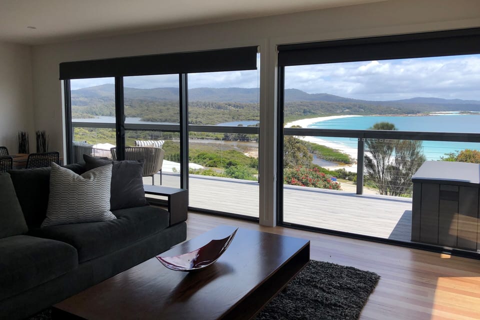 View up the Bay of Fires from the living room couch