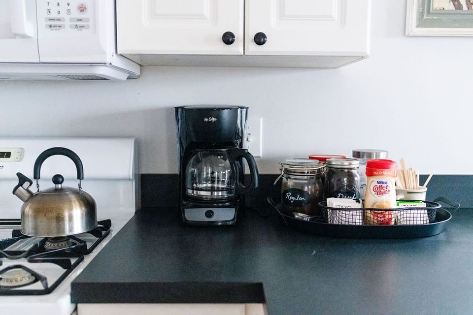 Coffee, tea and fixings for your enjoyment. 