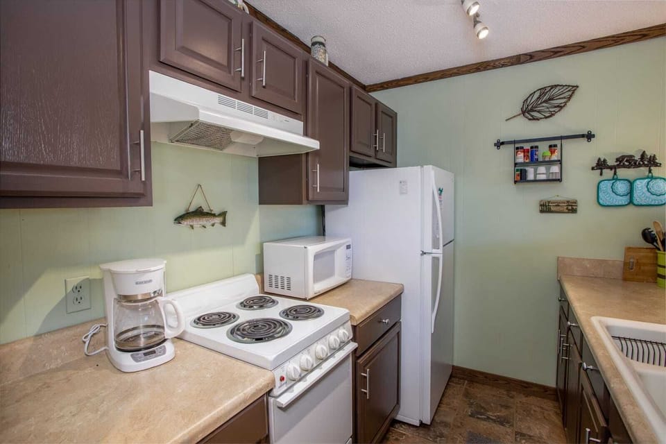 Kitchen with Oven and Cooktop, Fridge and Freezer, and Microwave