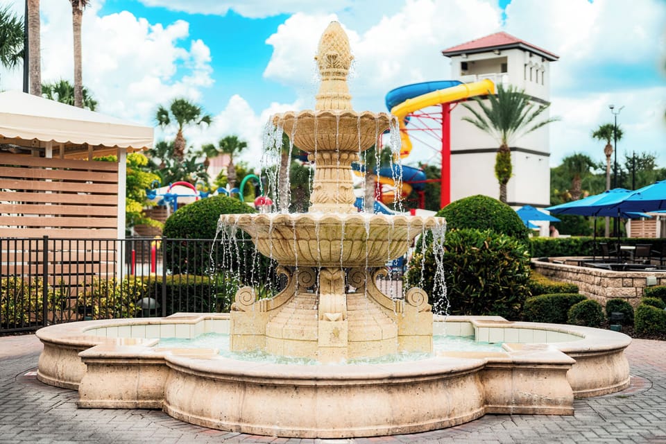 Dive into resort fun with fountain and splash-filled surroundings.