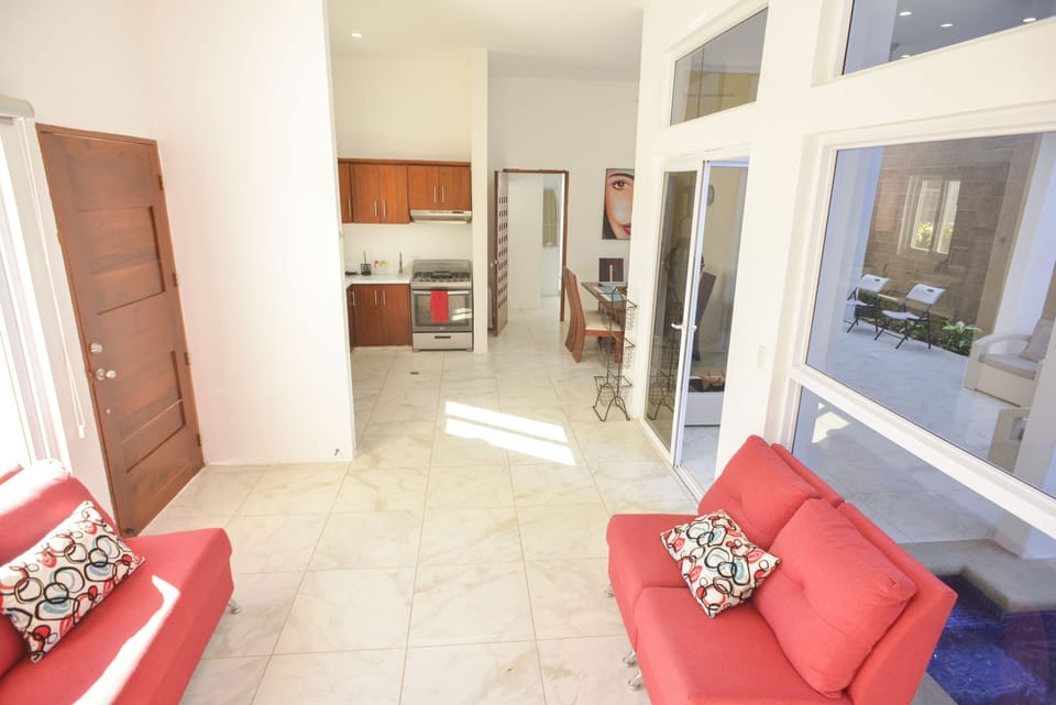 There's a smooth transition from the inside to the terrace through the villa.