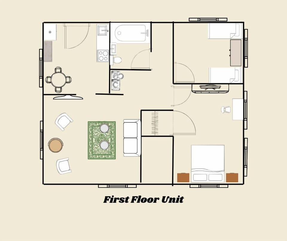 Floor plan of the apartment — not to scale, but it provides a good idea of the layout.