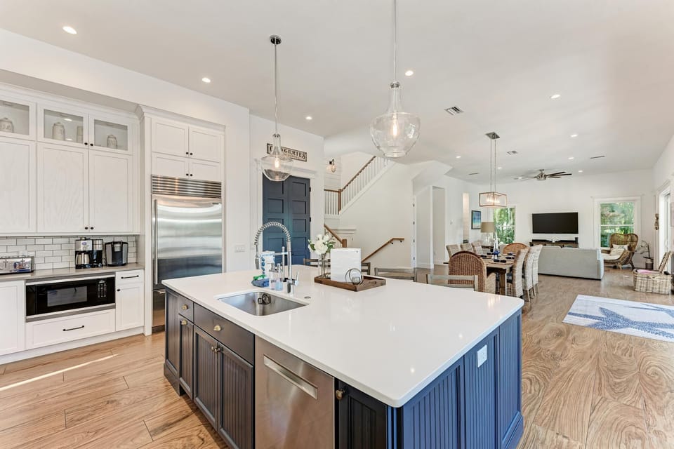 State of the art coastal kitchen has large pantry