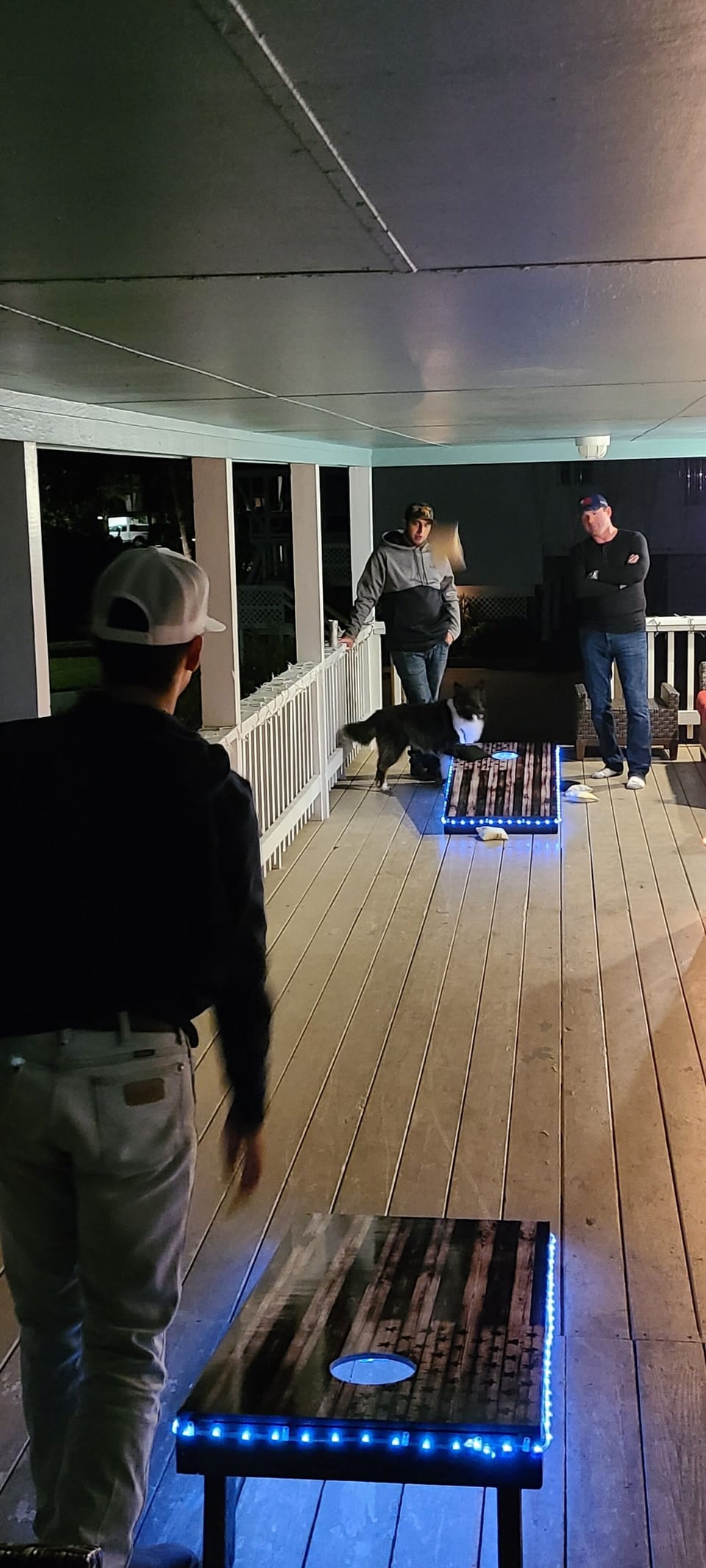 Cornhole game available for use on deck