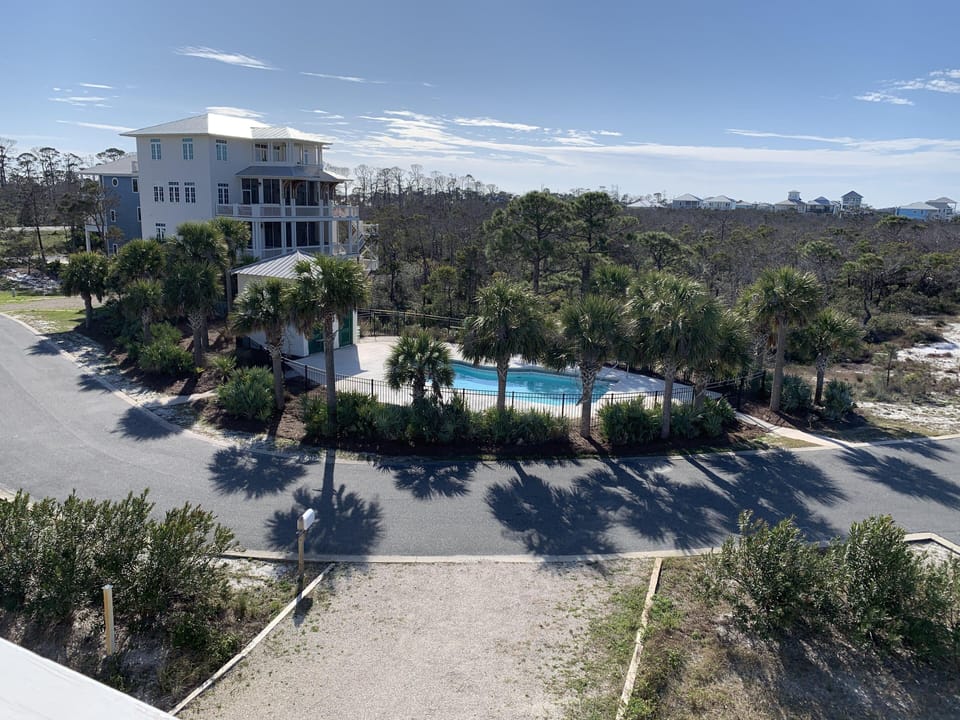 The neighborhood pool is across the street from our home.  This is the view from our deck.