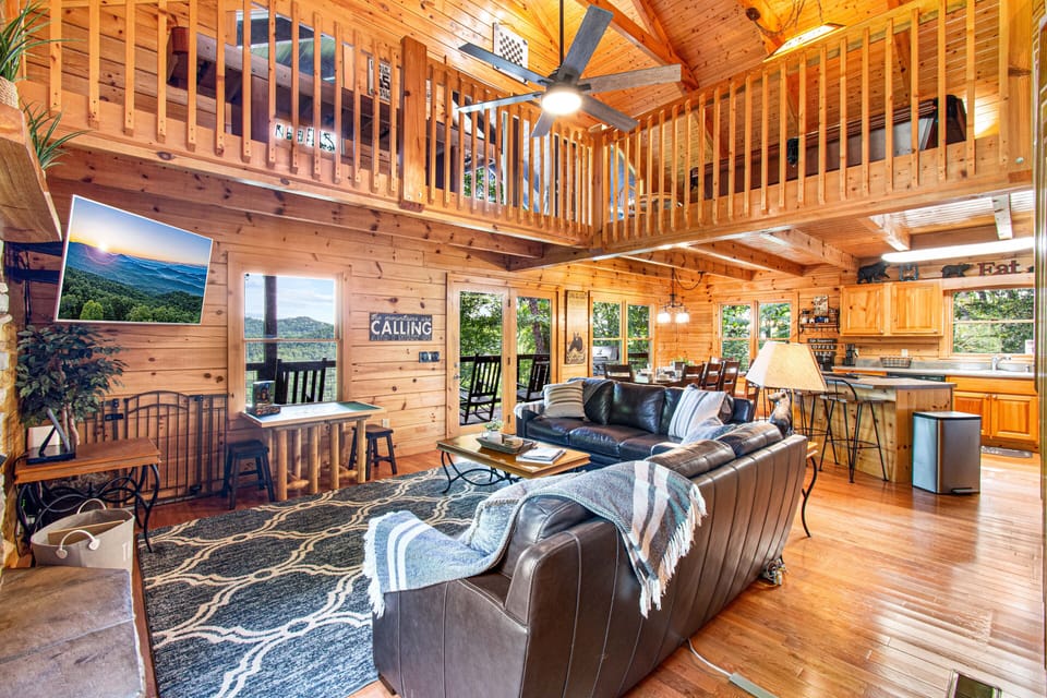 Appreciate nature all around from the great room's high ceilings!