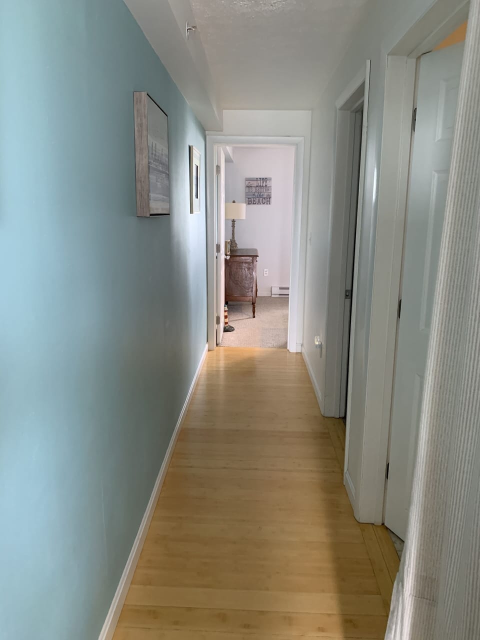 Hall from living area to bathroom and bedrooms. 