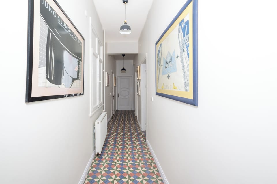 The hall - original tilework, running the length of the flat