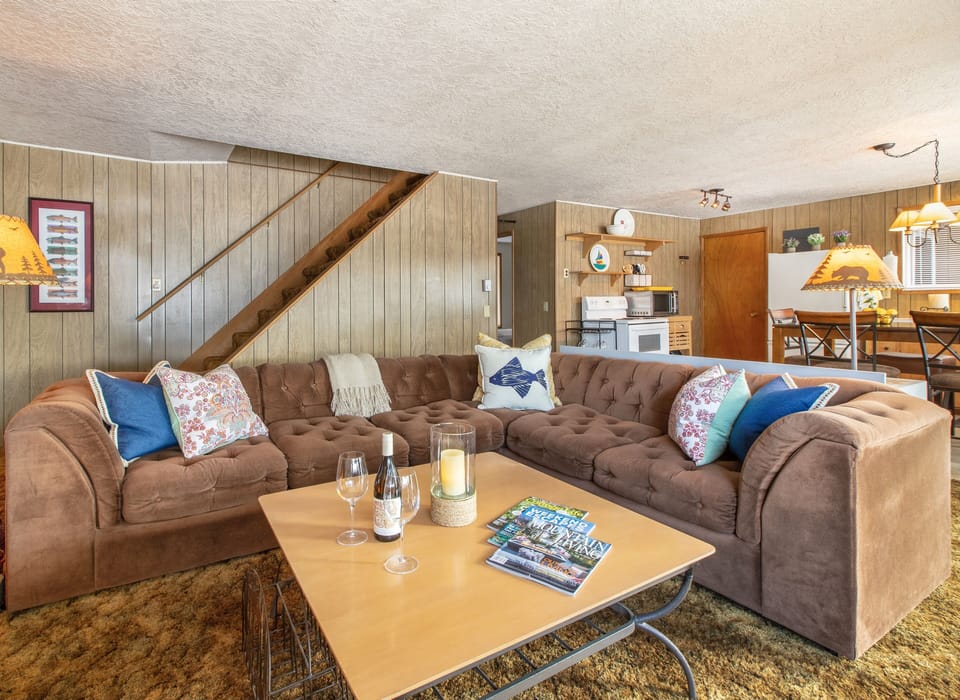 Comfortable living room with a coffee table large enough for games