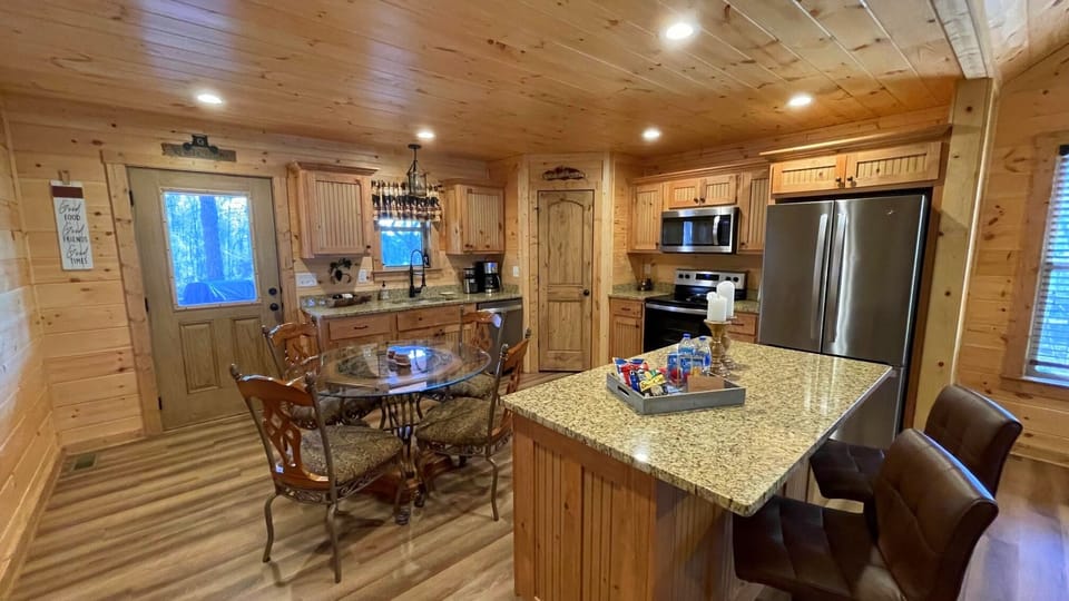 Warm Open and Fully Stocked Kitchen.  Just bring your food and cook! #cabin