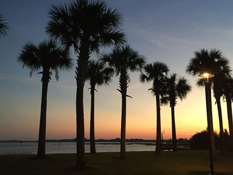 Beautiful sunset at the lakefront downtown Kissimmee. 