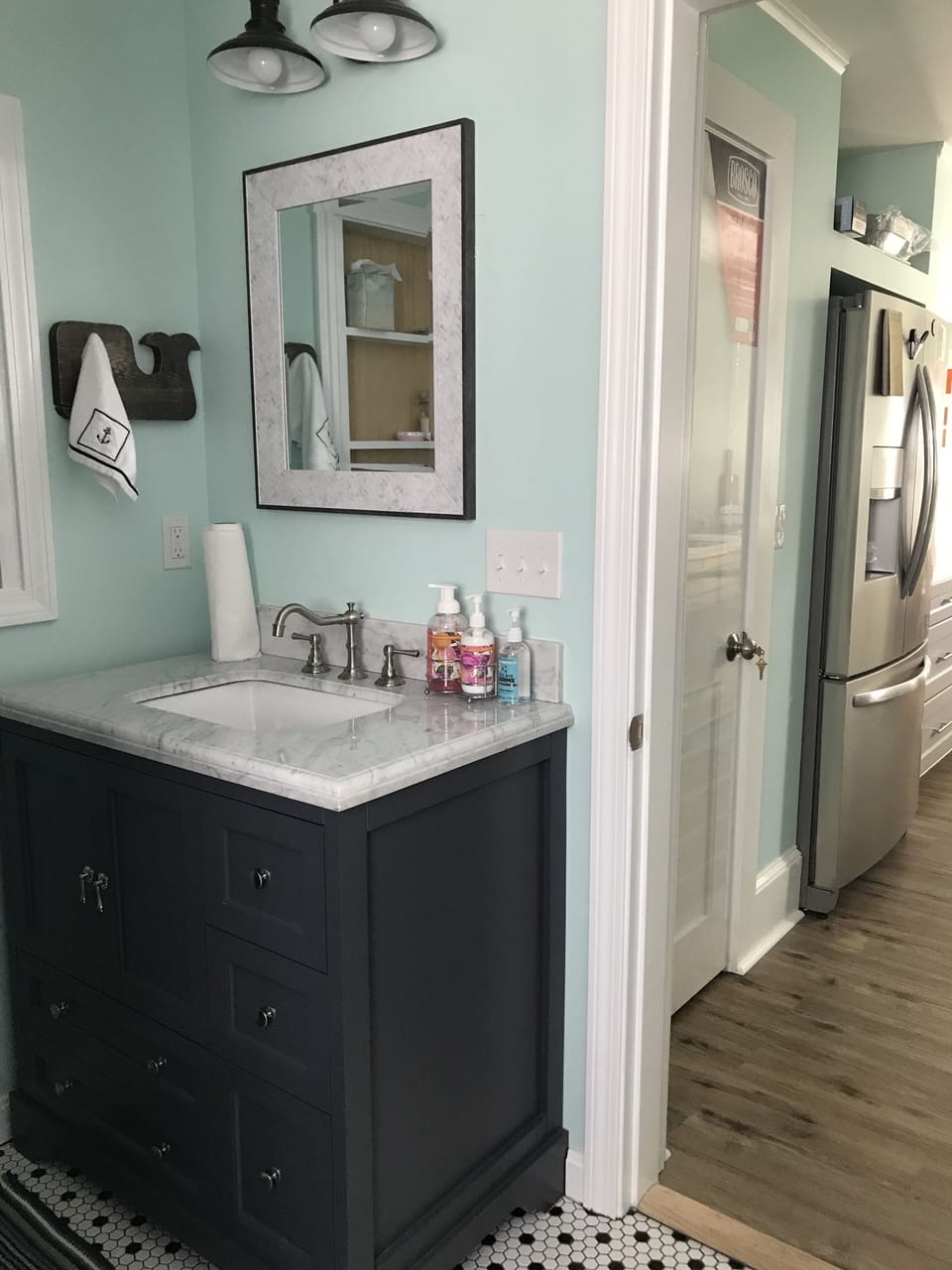 New vanity with lots of storage space. 