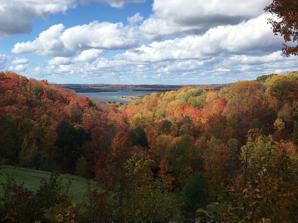 Beautiful view of the north arm of Lake Bellaire w/ Fall Colors 