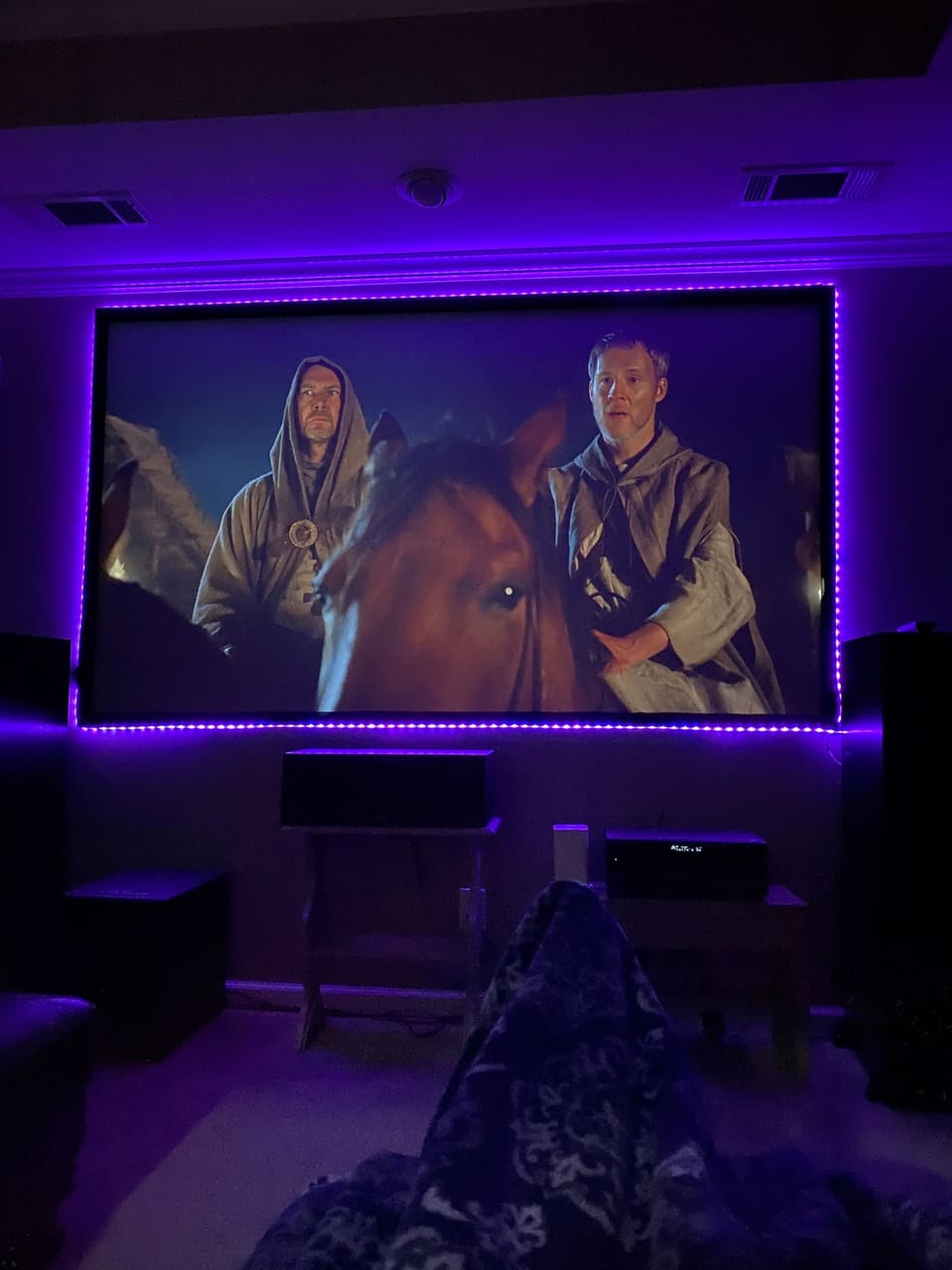 Theater with surround sound. 