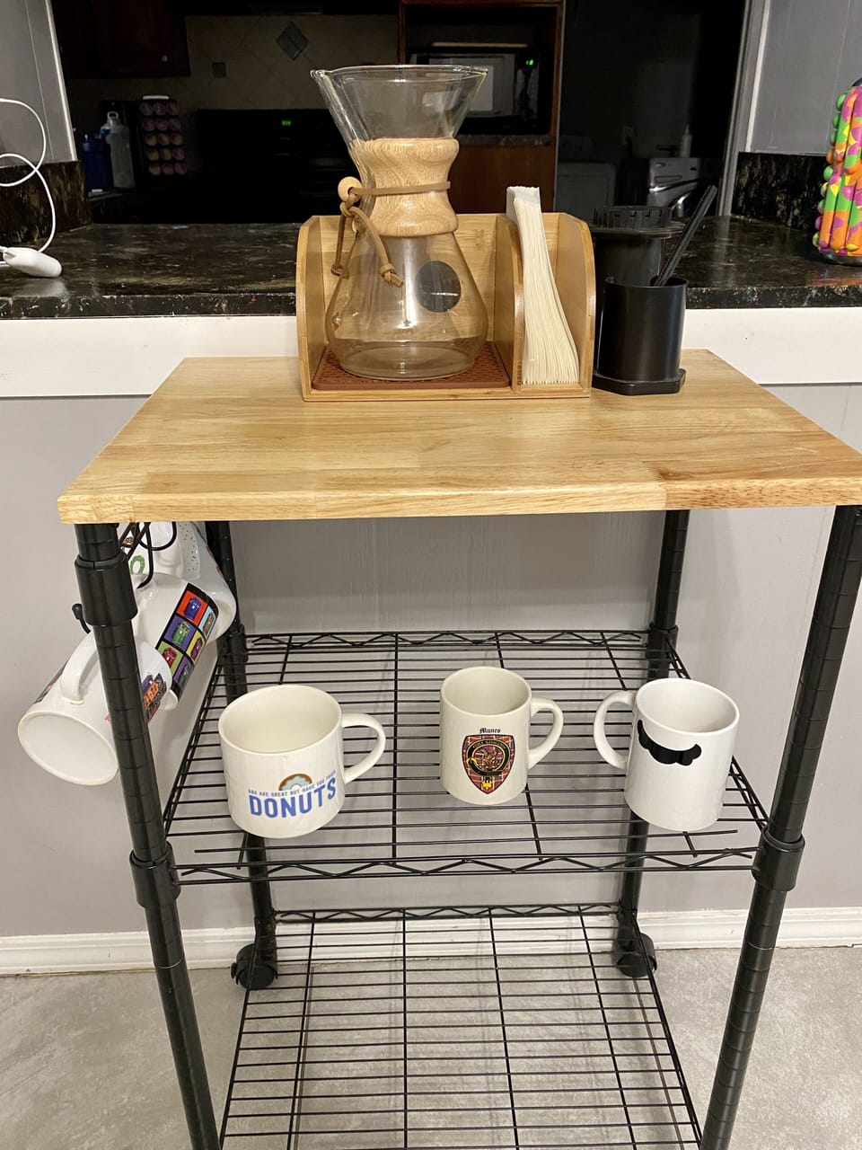 Coffee Cart next to kitchen island