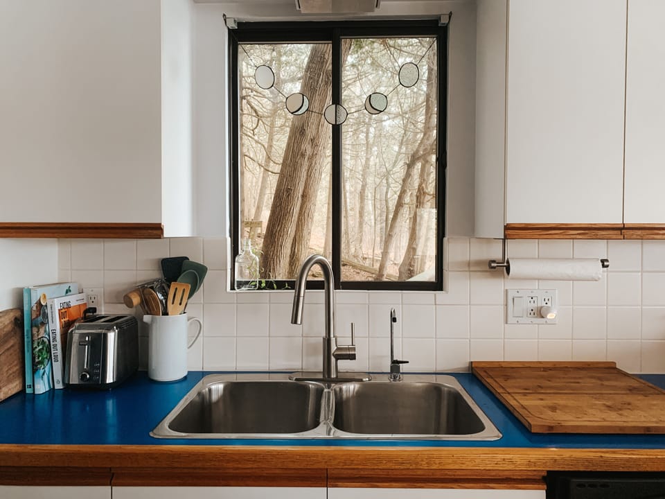 View from the kitchen into the cedar forest