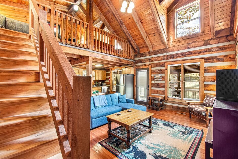 Steps to the loft bedroom and living room area.