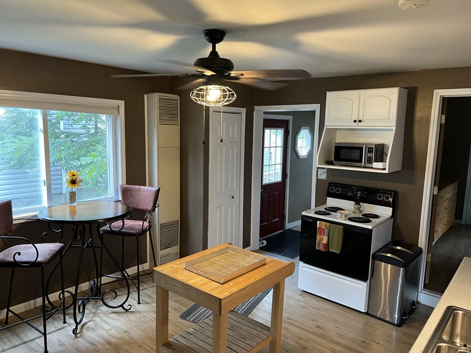 Full Kitchen
- Stove
- Microwave
- Plates, Bowls, & Silverware
- Keurig
- Basics