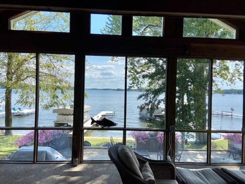 Lake view through screen porch 