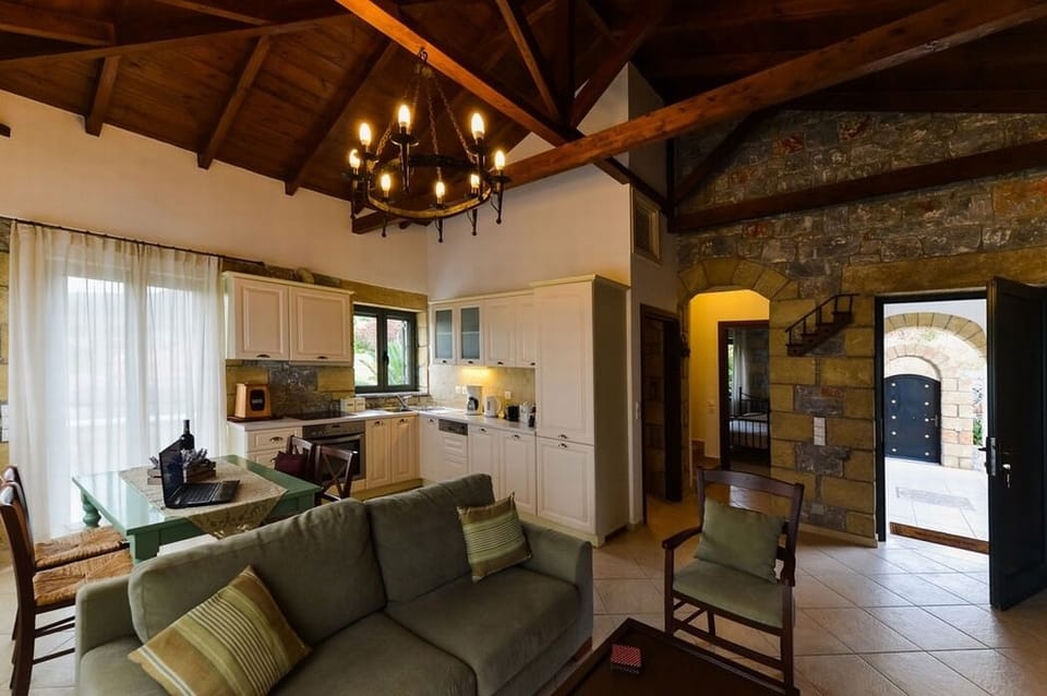Villa Nefeli's Kitchen, Dining, Living Area