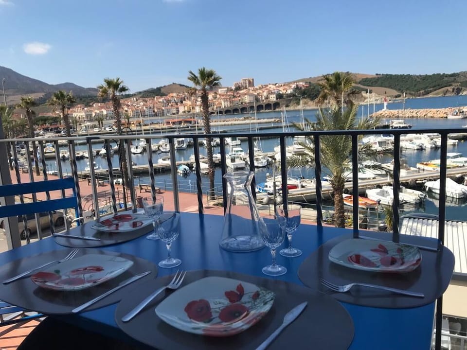 Terrace suspended above the marina: breathtaking view of Banyuls-sur-Mer bay