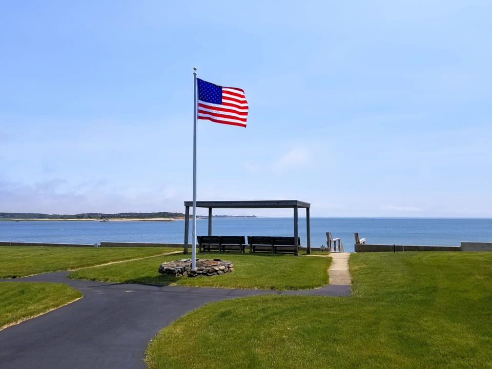 The beautiful grounds and harbor beyond