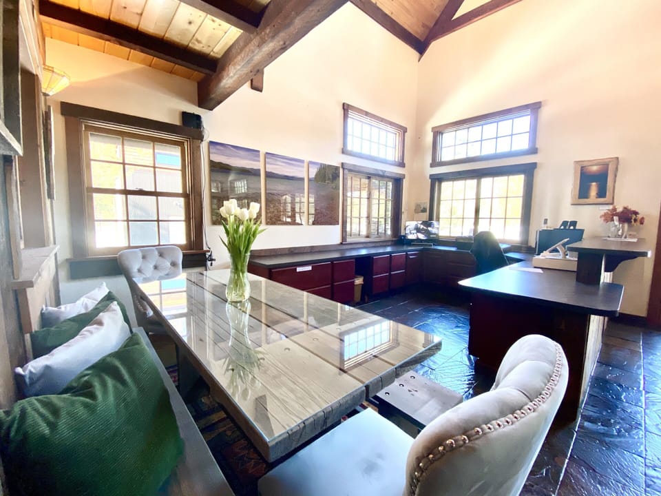 Breakfast nook on main floor, bar and office with computer & highspeed internet.