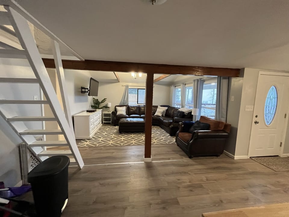 Small house front entrance and living room