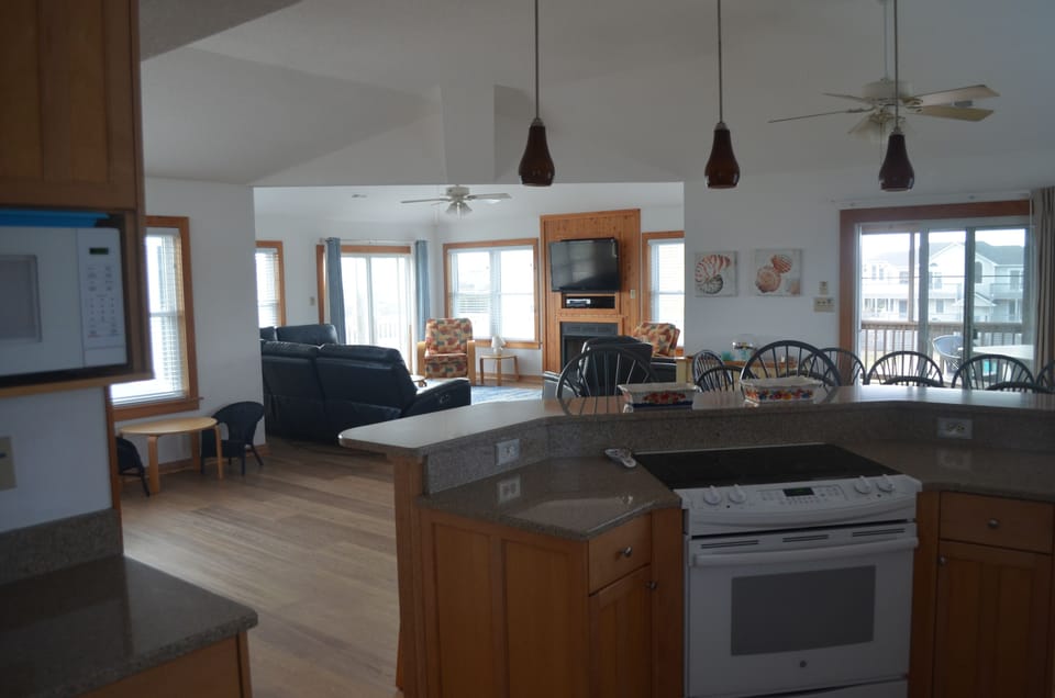 Kitchen open to Living and Dining Rooms