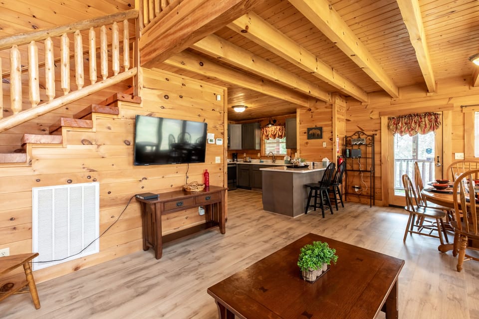 Open living room with Firestick tv. 