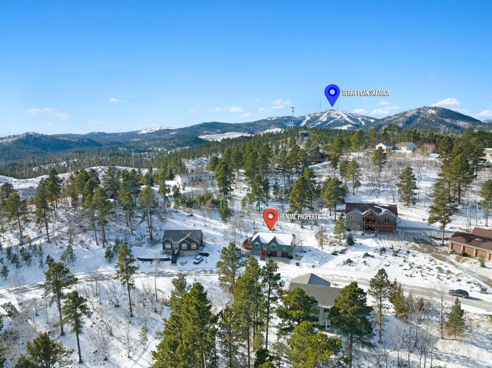 Ariel to show ski resort. 2.5 miles away . 