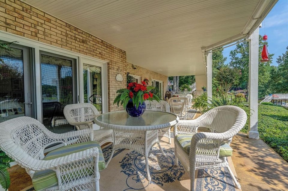 Covered patio area, with lake views